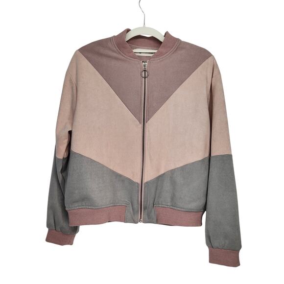 The Impeccable Pig Mauve Color-block Chevron Bomber Jacket Women's S - Picture 1 of 7